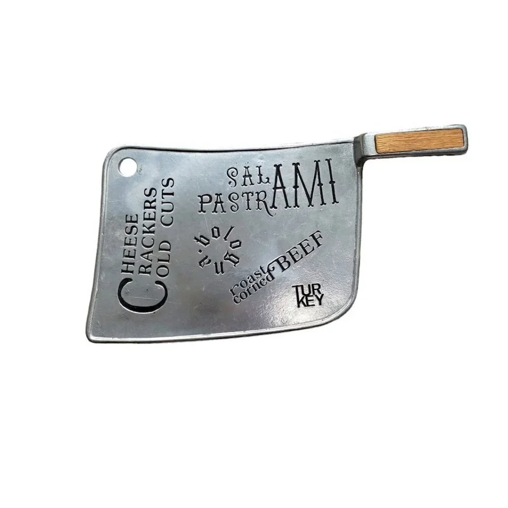 York Metalcrafters 1977 metal cleaver shape charcuterie cutting serving board